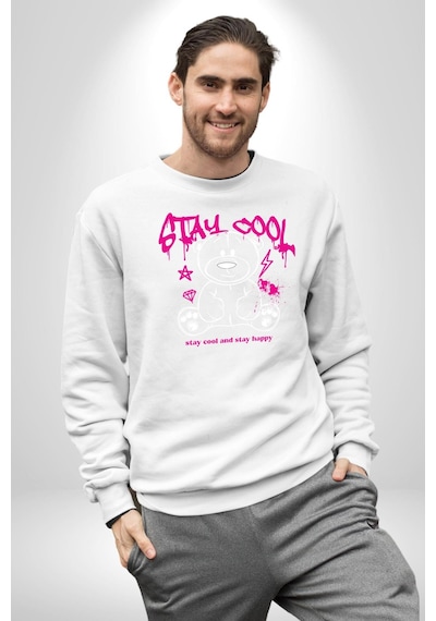 Serin Ve Mutlu Kal Unisex Beyaz Sweatshirt Beyaz