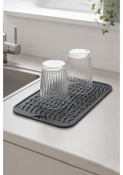 Gri 30x15 Cm Çok Amaçlı Silikon Bulaşık Kurutma Matı Bulaşıklık Mt257