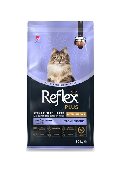 Plus Pocket Treats İlaveli Kısırlaştırılmış Anti-hairball Somonlu Kedi Maması 1,5 Kg