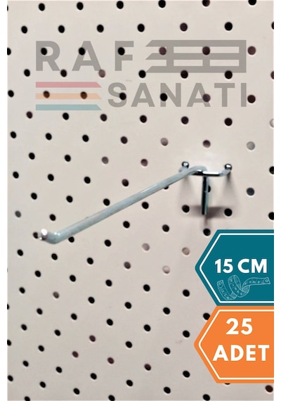 25 Adet Fon Kancası 15 Cm Delikli Pano Kancası - Askı Kanca Raf Galvaniz