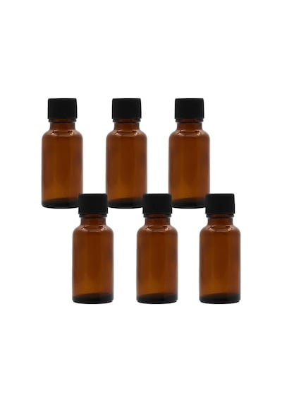 6 Adet Amber Cam Esansiyel Yağ Şişesi, Orifis Azaltıcı Ve Siyah Kapaklı Boş Kozmetik Parfüm Aromaterapi Saklama Kabı Vial Saksılar Taşınabilir Doldurulabilir Boyut 20 Ml / 7,4 Oz