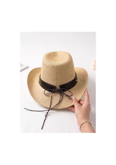 Giyu Shop Unisex Toka Detaylı Hasır Kovboy Şapkası Fötr Şapka Camel