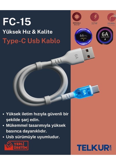 Ferro Fc-15 Type-c Hızlı Şarj Ve Data Kablosu 6 Amper 67w