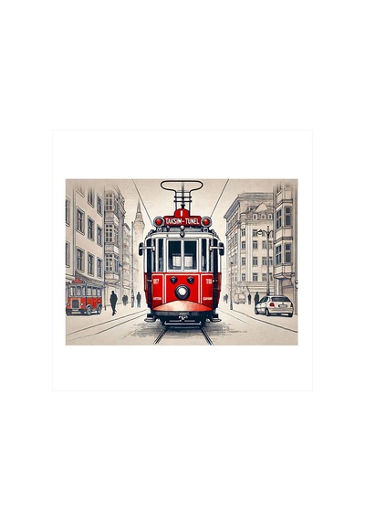 Kırmızı Beyaz Tramvay Mdf Tablo