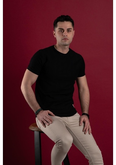 Slimfit Kendinden Desenli Erkek Penye T-Shirt