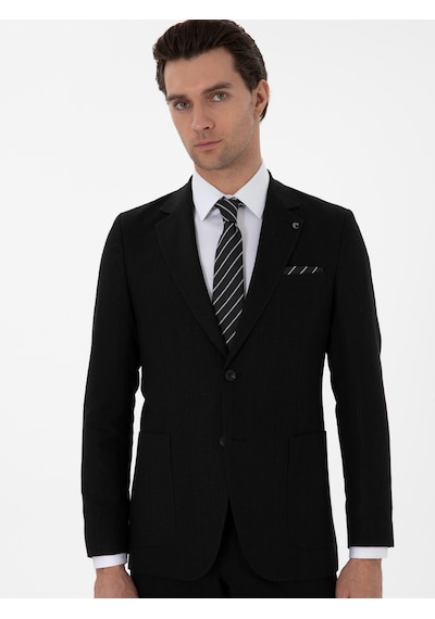 Cacharel Siyah Slim Fit Keten Karışımlı Takım Elbise Cacharel Siyah Slim Fit Keten Karışımlı Takım Elbise