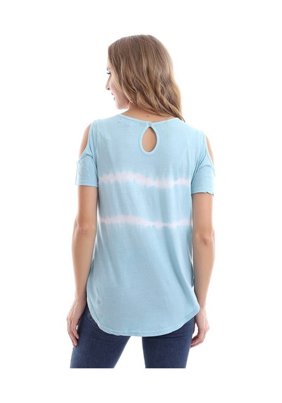 Kadın Omuz Açık Bebek Mavi Batik T-Shirt