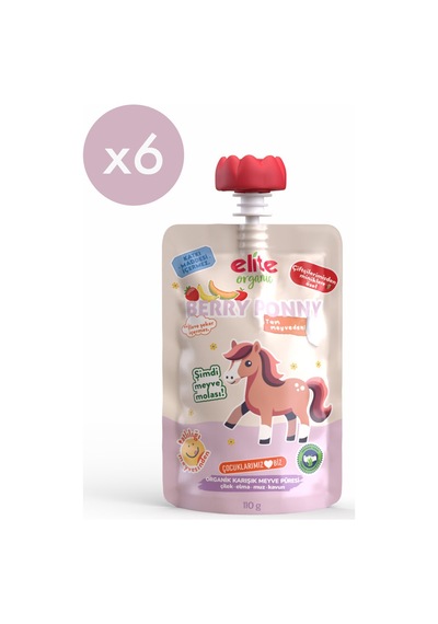 Berry Pony Organik Karışık Meyve Püresi 110 Gr 6 Adet