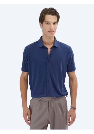 Kip İndigo Düz Regular Fit Casual Gömlek İndigo