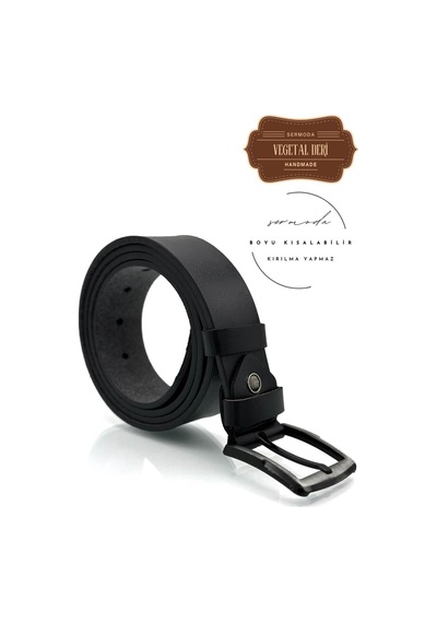 Sermoda 38 Mm Vegetal Deri Düz Kot Kemeri Siyah