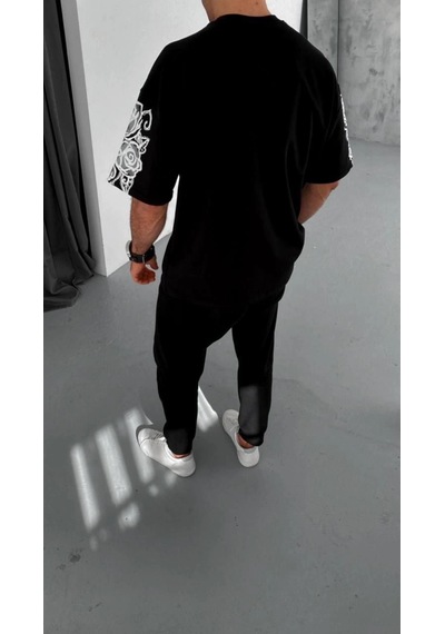 Moda Assema Erkek Baskılı Kısa Kol T-shirt - Siyah Çok Renkli