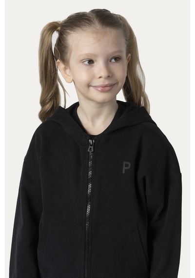 Unisex Çocuk Fermuarlı Siyah Sweatshirt 17013617