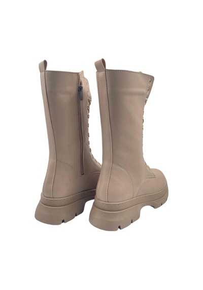 Melen Shoes Panache Suni Bej Kadın Bağcıklı Ve Fermuarlı Çizme Bej