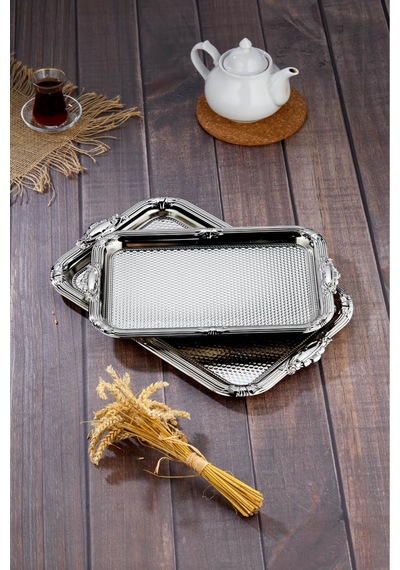 Cooker 2'li Metal Dikdörtgen Gümüş Sunum Tepsisi 43x30 Cm Ve 36x26 Cm Ckr3331 Diğer
