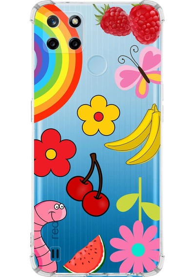 Prinrify Realme C25 Uyumlu Water Color 5 Baskılı Şeffaf Köşe Korumalı Antişok Kılıf