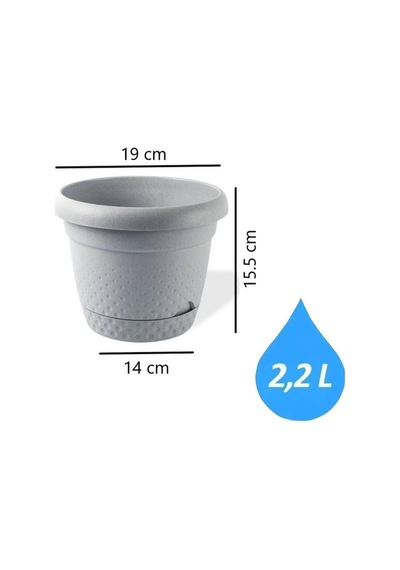 Omnipazar Krs-342 Dekoratif İnci Bitki Çiçek Saksı Takımı 2.2 Litre No 2 Gri