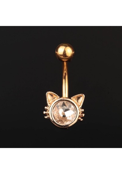 Zirkon Taşlı Kedi Model Göbek Piercingi Kedi Göbek Piercingi Kahverengi