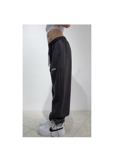 Zaee Nakışlı Yazlık Kumaş Ayarlanabilir Paça Baggy Premium Eşofman Altı Füme