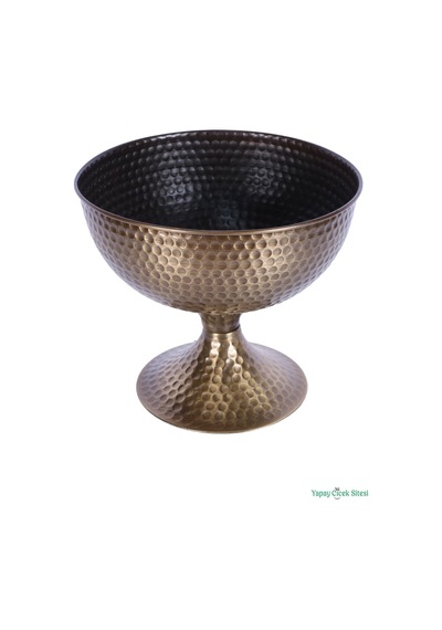 Yapay Çiçek Sitesi Metal Dekoratif Darbeli Vazo 22 Cm Bronz