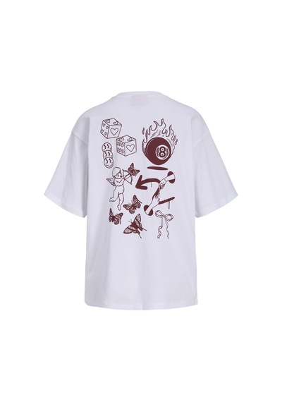 Jack & Jones Kadin Sirt Baskili Bol Kalip Tisört - Valentine - 12275280 - 2 Beyaz