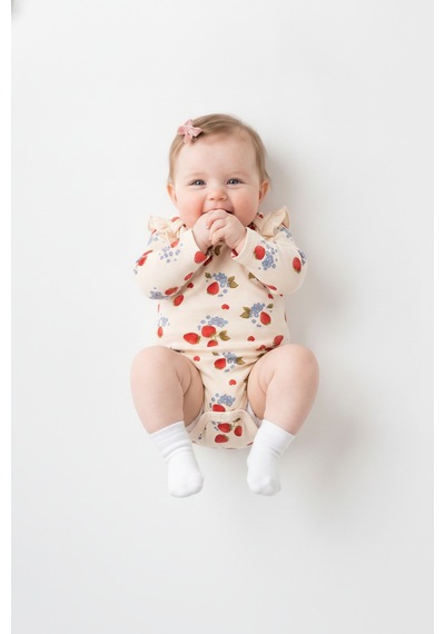 Tiffany Baby & Kids Strawberry Garden Organik Tasarımlı Uzun Kol Body ekru