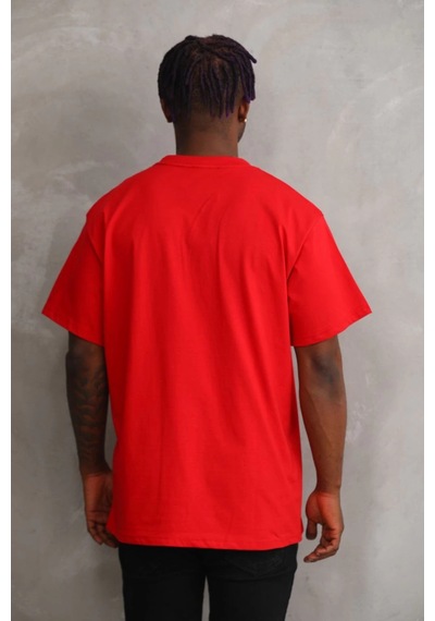 Genel Markalar Baskılı Oversize T-shirt - Kırmızı - Çok Renkli