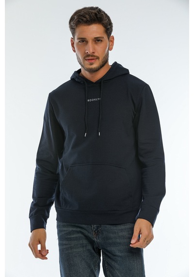 Süperlife Erkek Kapşonlu Regular Fit Brooklyn Baskılı İnce Sweatshirt Spr22sw161 Lacivert