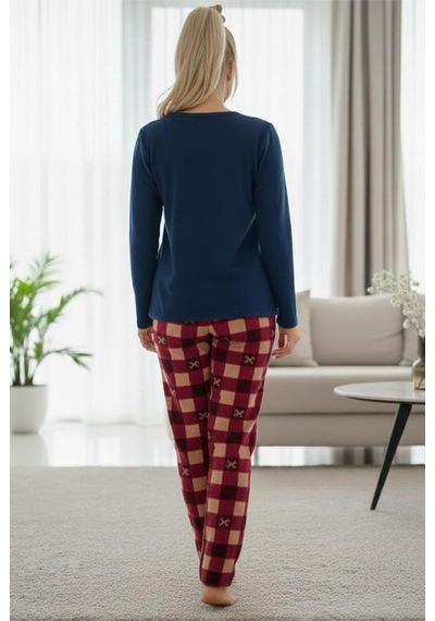 Siyah İnci Polar Kışlık Örme Pijama Takım 25222111 Lacivert