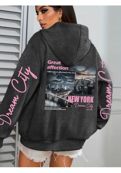 Startmore Startmorenew York Dream City Büyük Sevgi Baskılar Kadın Kapüşonlular Hip Hop Gevşek Streetweet Tüm Maç Antrasit