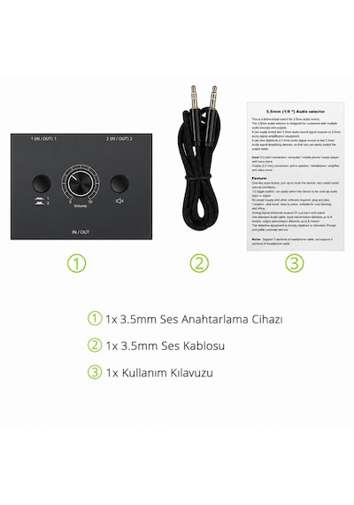 6077 Ses Kulaklık Hoparlör 2 Port Aux Switch Çoklayıcı Çevirici 3.5mm Stereo Audio Seçici