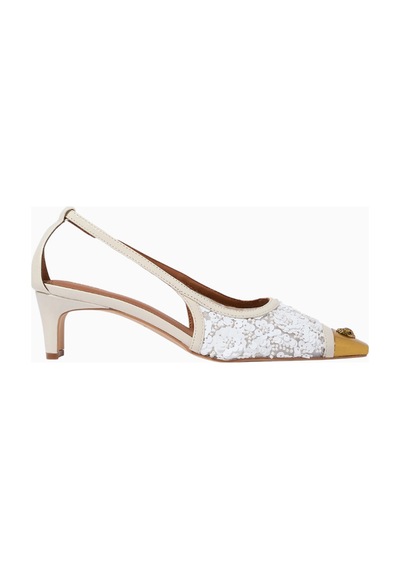 Kurt Geiger Regent 55 Low Open Court Mules, Parıltılı Siyah File Ve Antik Pirinç Babet Beyaz