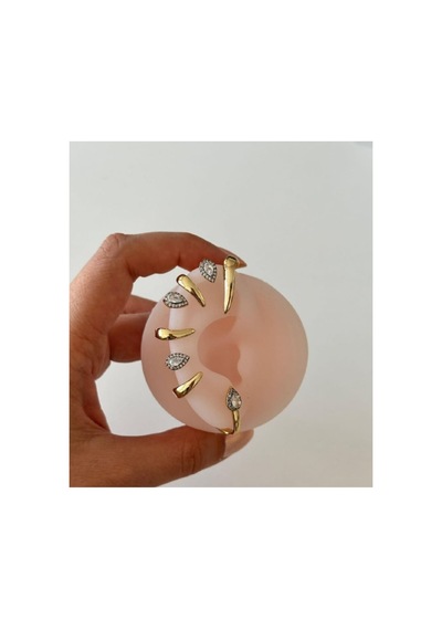Lunarie Damla Zirkon Taşlı Dikenli Kulak Tırmığı Ear Cuff Küpe Altın