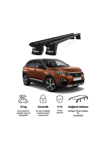 Trio-ıı Peugeot 3008 2016 Ve Sonrası Uyumlu Siyah Kilitli Ara Atkı 120cm Port Bagaj Tavan Barı
