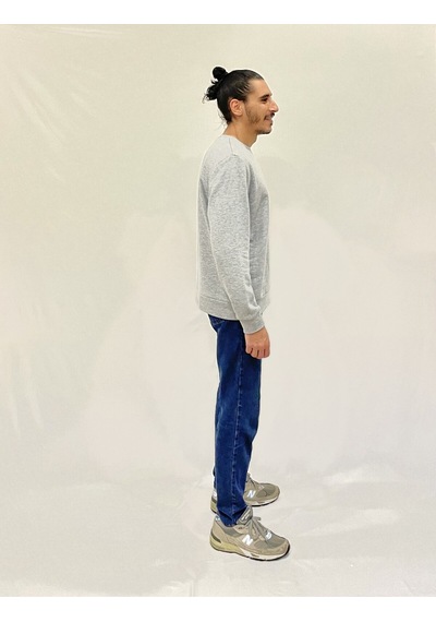 Erkek Bisiklet Yaka Rahat Kalıp 3 İplik Kalın Ar Nakışlı Sweatshirt Spr24sw33 Gri Melanj