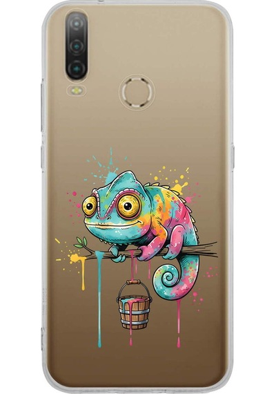 General Mobile Gm 10 İle Uyumlu Splash Bukalemun Tasarımlı Şeffaf Silikon Kılıf 051c