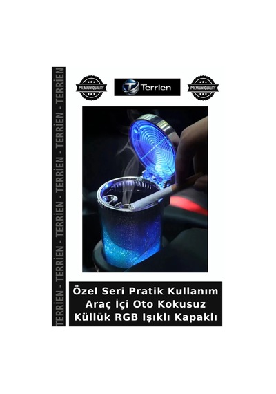 Özel Seri Pratik Kullanım Araç İçi Oto Kokusuz Küllük Rgb Işıklı Kapaklı