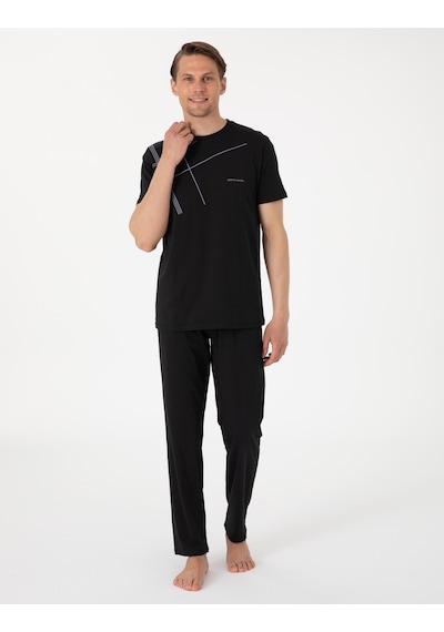 Pierre Cardin %100 Pamuk 6081 Luxury Kısa Kol Erkek Pijama Takımı Siyah