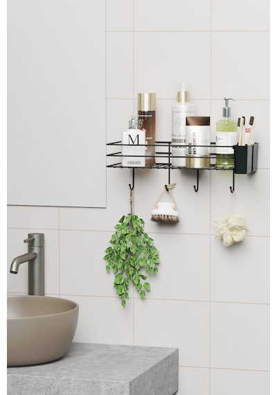 Yapışkanlı Büyük Boy Askılı Banyo Rafı Duş Şampuanlık Duvar Düzenleyici Organizer Siyah
