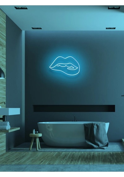 Dudak Figürlü Neon Tabela Turkuaz