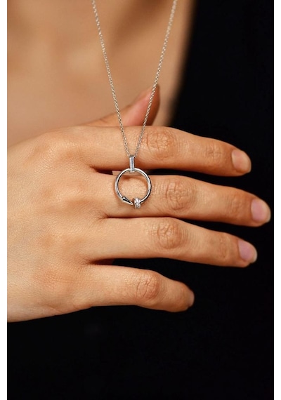 Roza Silver Zirkon Taşlı Rodyum Çivi Gümüş Kolye