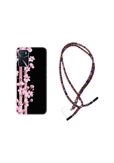 Oppo A16 Kılıf Rasta Boyun Askılı Pink Flowers 3 1393