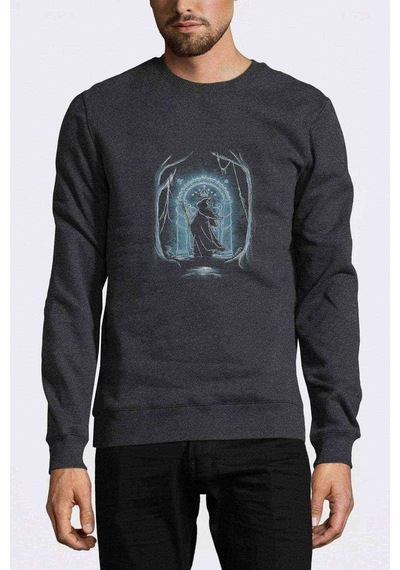Of The Rings Speak Friend Metal Baskılı Füme Erkek Örme Sweat