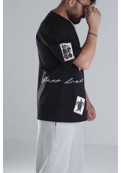 Cocopelli Yama Desenli Siyah Tasarım T-shirt Coc1302 Siyah