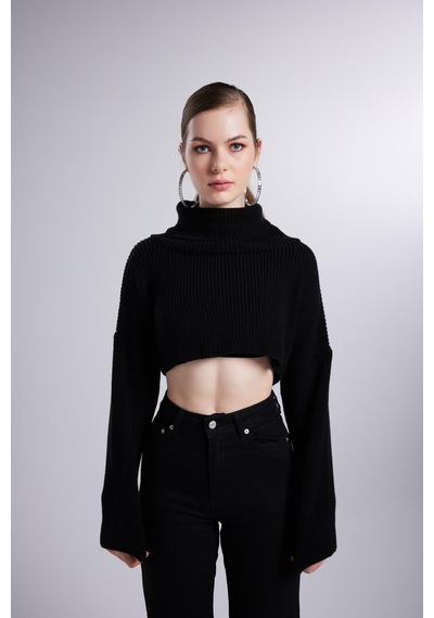 Holly Lolly Kadın Siyah Balıkçı Yaka Uzun Kol Lirola Kazak