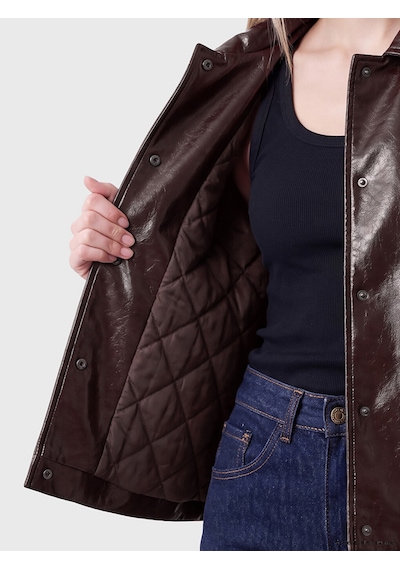 Lcw Vision Bordo Oversize Kadın Deri Görünümlü Ceket