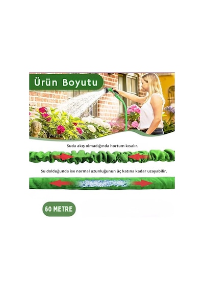Etashop 60 Metre Uzayan Bahçe Sulama Hortumu Seti 7 Fonksiyonlu Ayarlanabilir Su Tabancalı Sızdırmaz