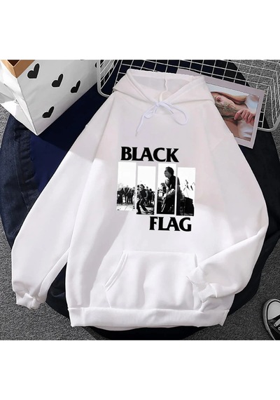 Startmore Beyaz Unisex Punk Rock Grubu Siyah Bayrak Grafik Kapüşonlular Sokak Funko Pop Vintage Rahat Beyaz
