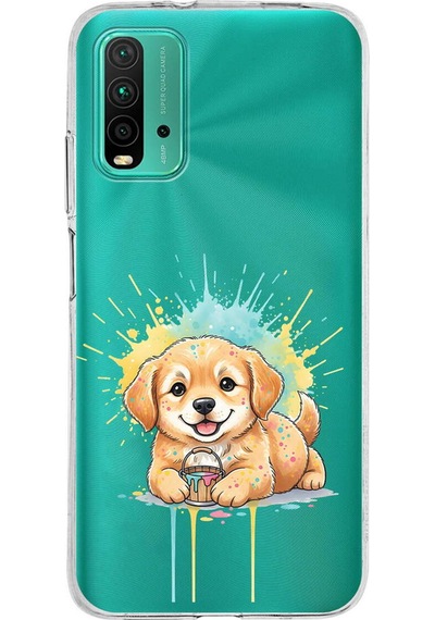 Poco M3 İle Uyumlu Splash Köpek Tasarımlı Şeffaf Silikon Kılıf Şeffaf