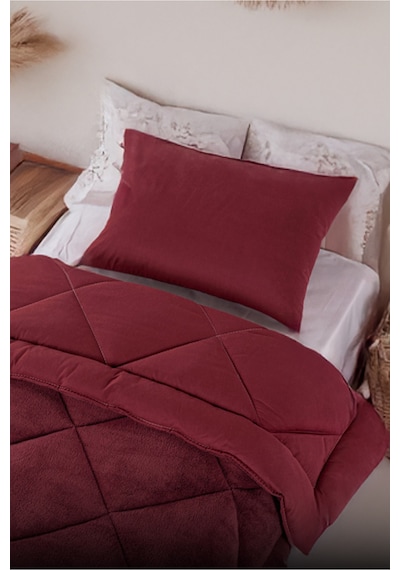 Lüks Wellsoft Çift Taraflı Yumuşak 4 Mevsim Konfor Yorgan Seti Yorgan Uyku Seti 155 X 215 Cm Bordo