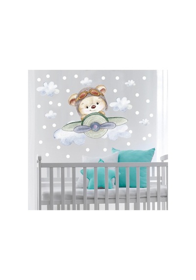 Sevimli Pilot Ayıcık Duvar Sticker Seti Renkli Diğer